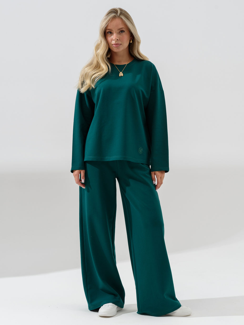 Костюм Оптима футер с брюками палаццо изумрудный  фото 3