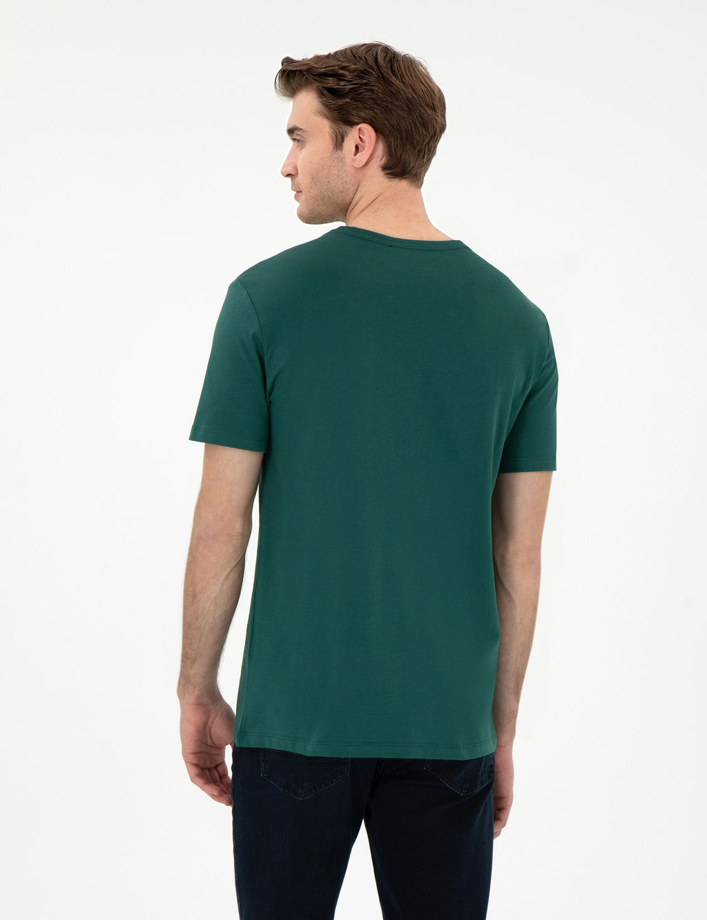 Koyu Ye_il %100 Pamuk Slim Fit Bisiklet Yaka Basic Ti__rt - Pierre cardin фото 5