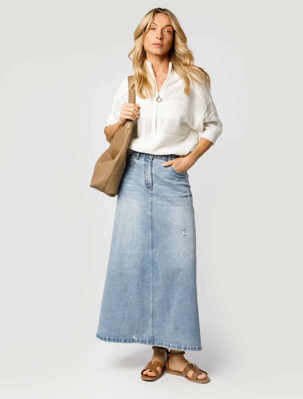 Юбка А-силуэта Vilatte D56.118 деним голубая  фото 5