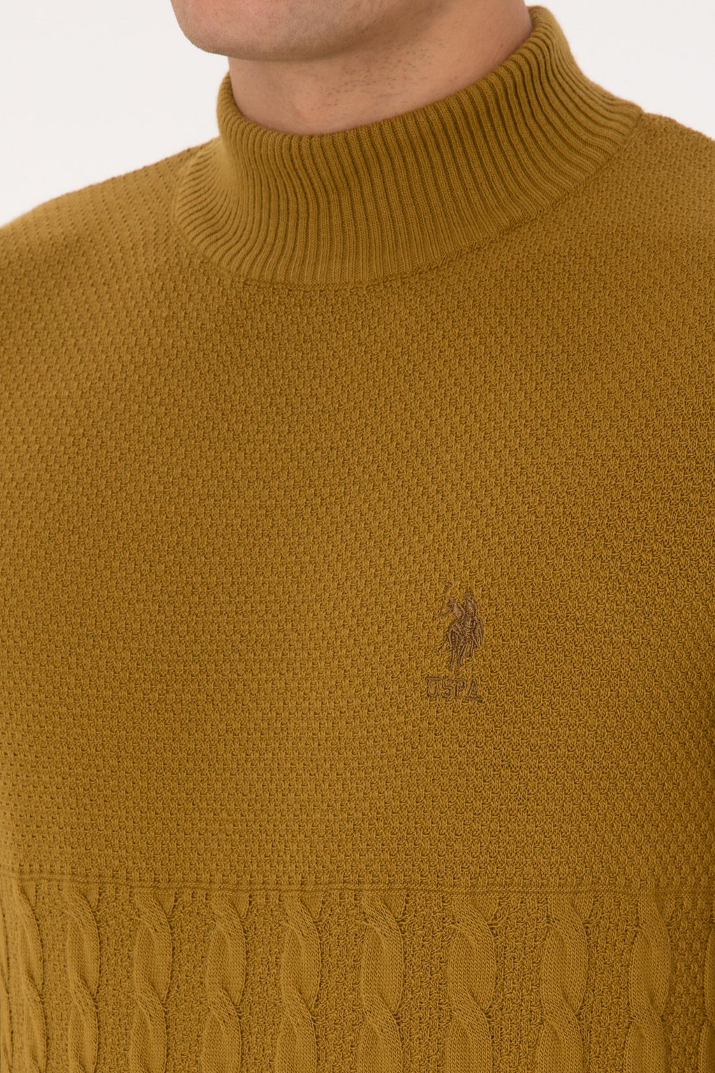 Erkek Slim Fit Yar_m Bal_k__ Yaka Hardal Kazak - U.s. polo assn фото 7