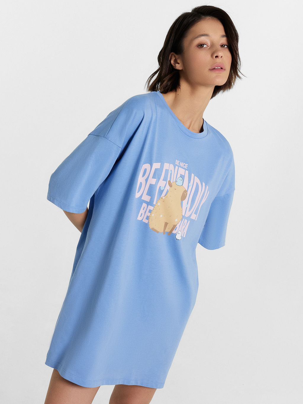 Туника женская синяя с принтом св.синий +печать 512079