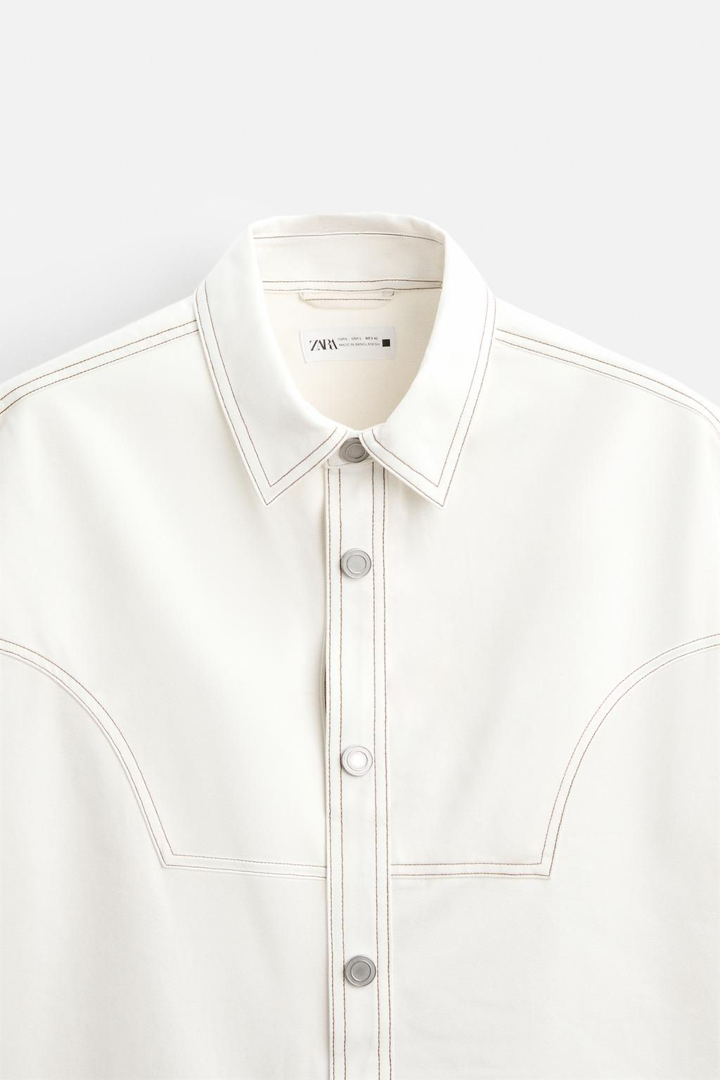 COTTON - LYOCELL TOPSTITCH SHIRT - Zara фото 8