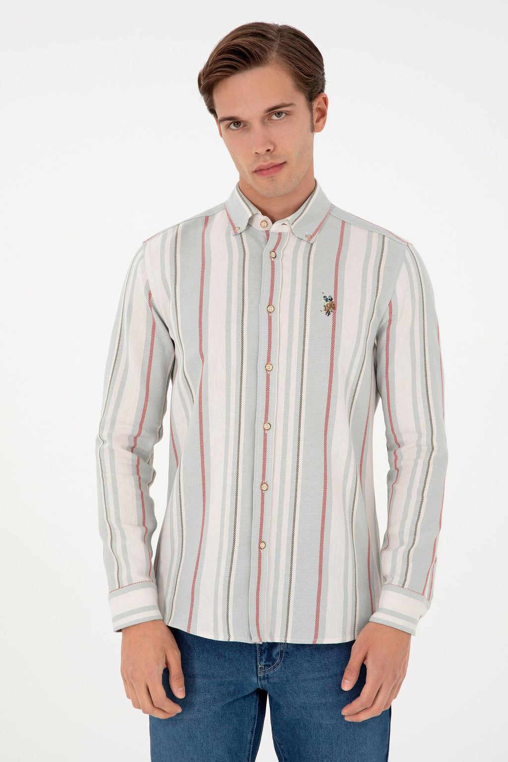 Мужская мятная рубашка с длинным рукавом Неожиданная скидка в корзине