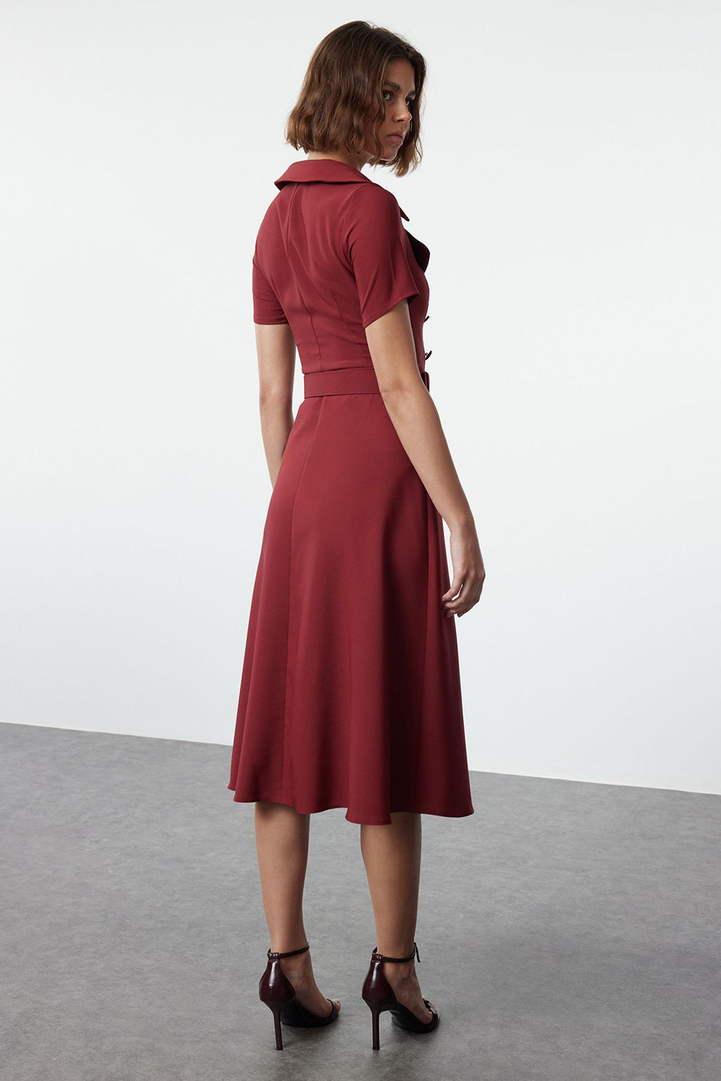 Bordo Duz Dokuma Elbise TWOSS22EL1185