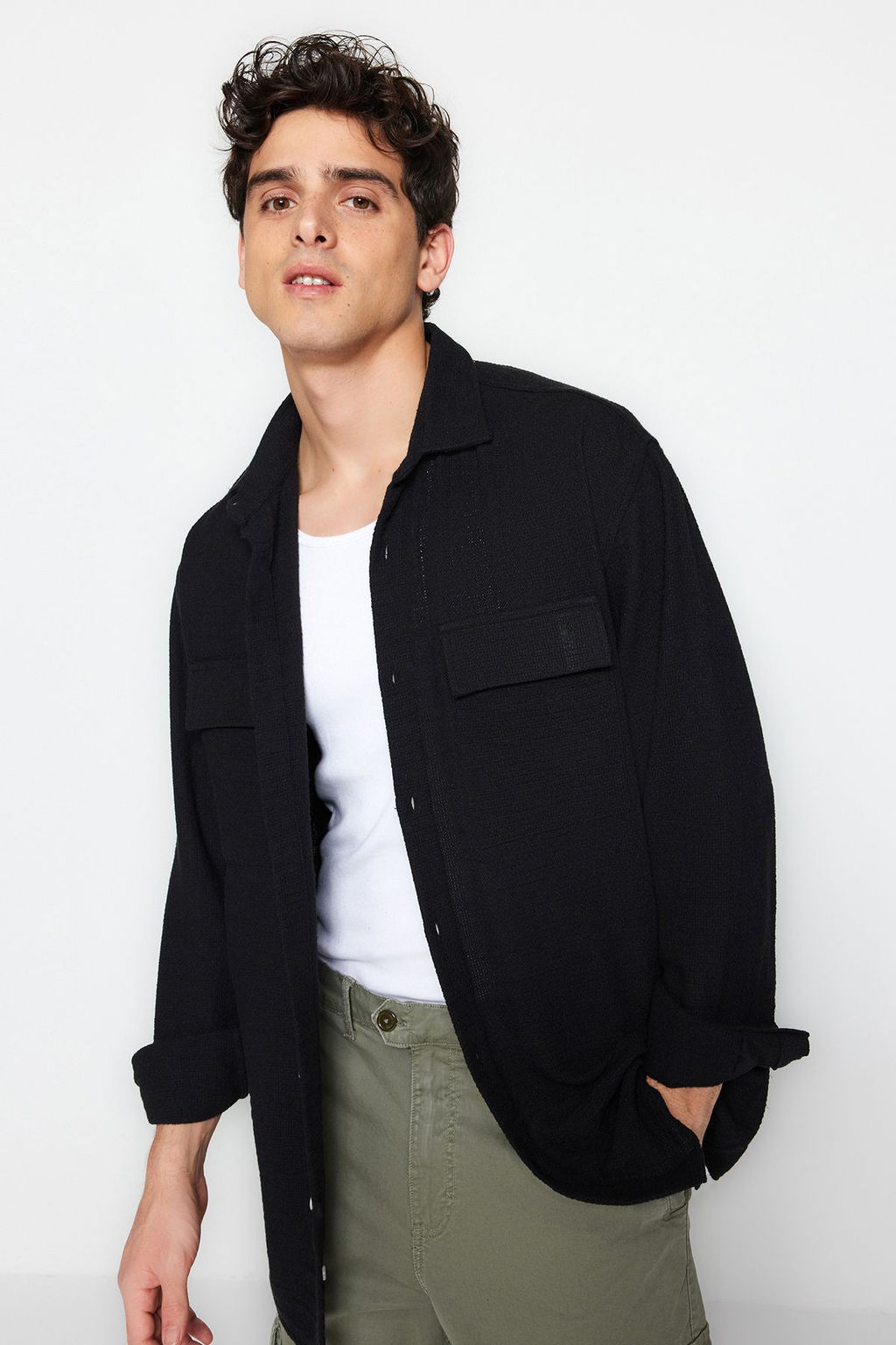 TRENDYOL MAN Ekru Oversize Fit Keten Dokulu Cift Cepli Ceket Gomlek TMNSS23GO00089 - Trendyolmilla фото 10