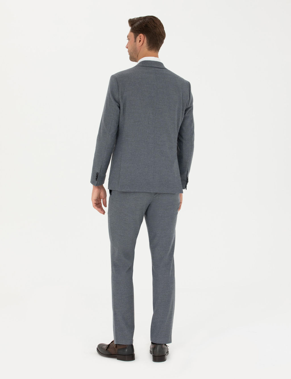 Koyu Mavi Slim Fit _izgili Tak_m Elbise