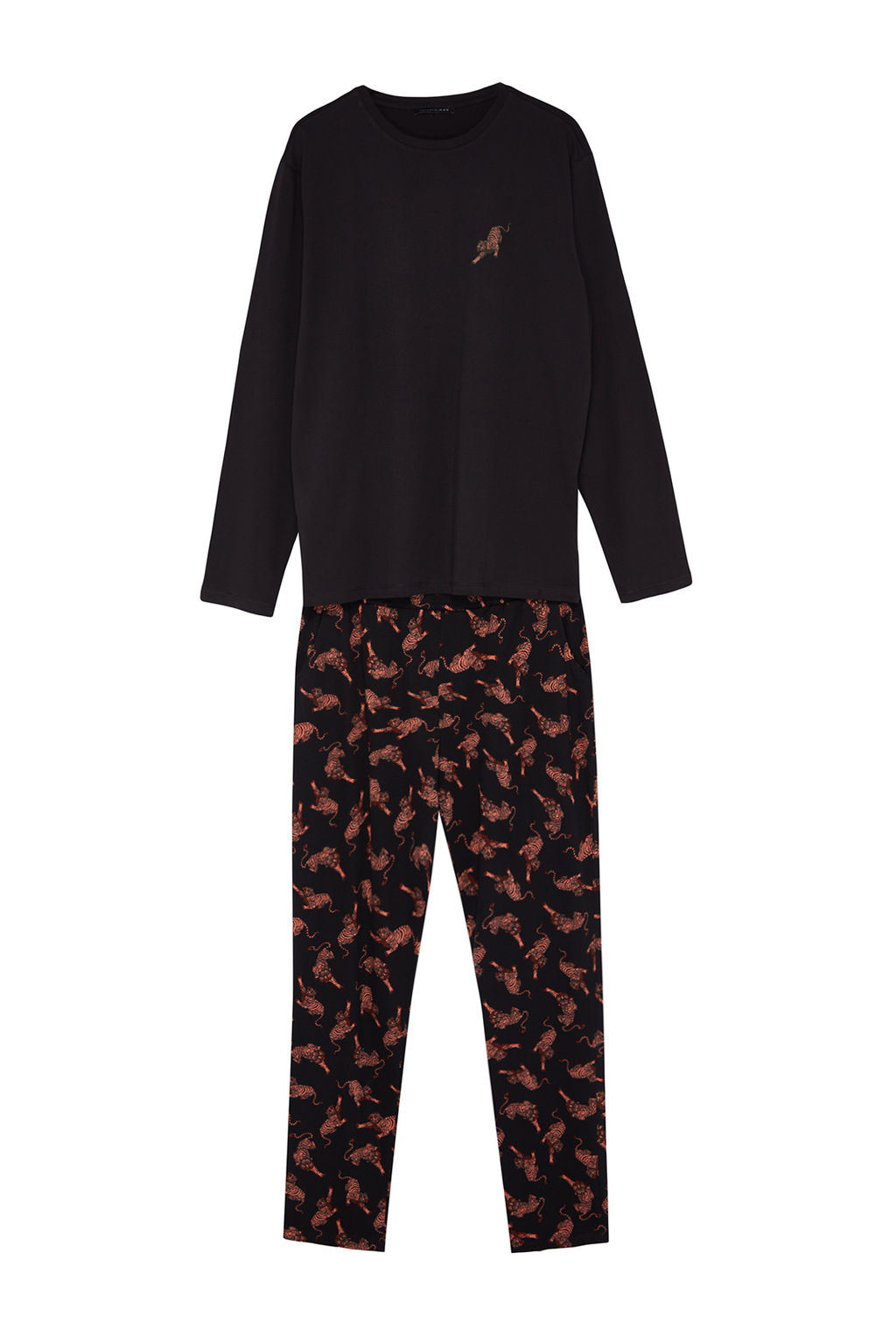TRENDYOL MAN Siyah Regular Fit Bask?l? Orme %100 Pamuk Pijama Tak?m? TMNAW24PT00010 - Trendyolmilla фото 7