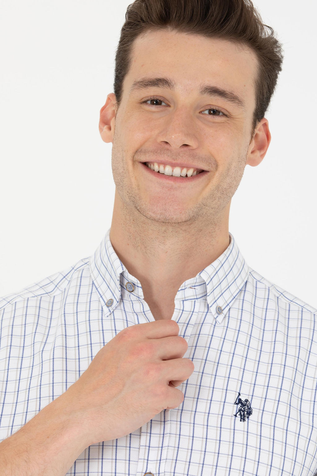 U. S. Polo Assn Мужская темно-синяя белая рубашка в клетку - U.s. polo assn фото 2