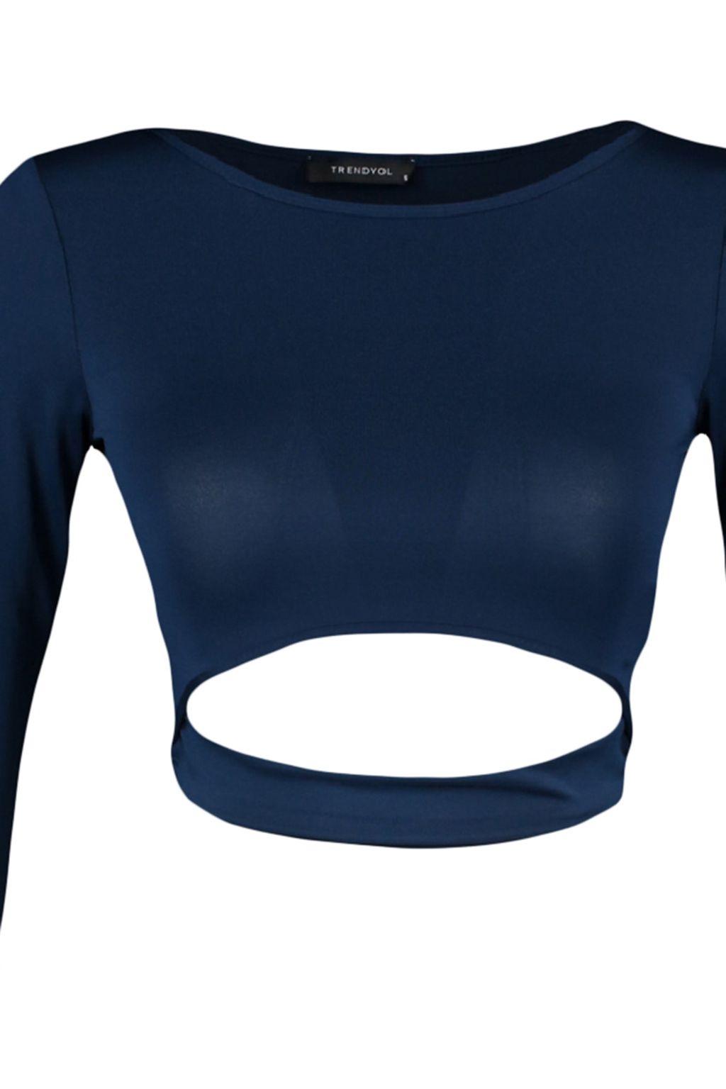 Koyu Lacivert Crop Pencere/Cut Out ve Bas Parmak Delik Detayl? Orme Spor Ust/Bluz TWOAW21BZ0156