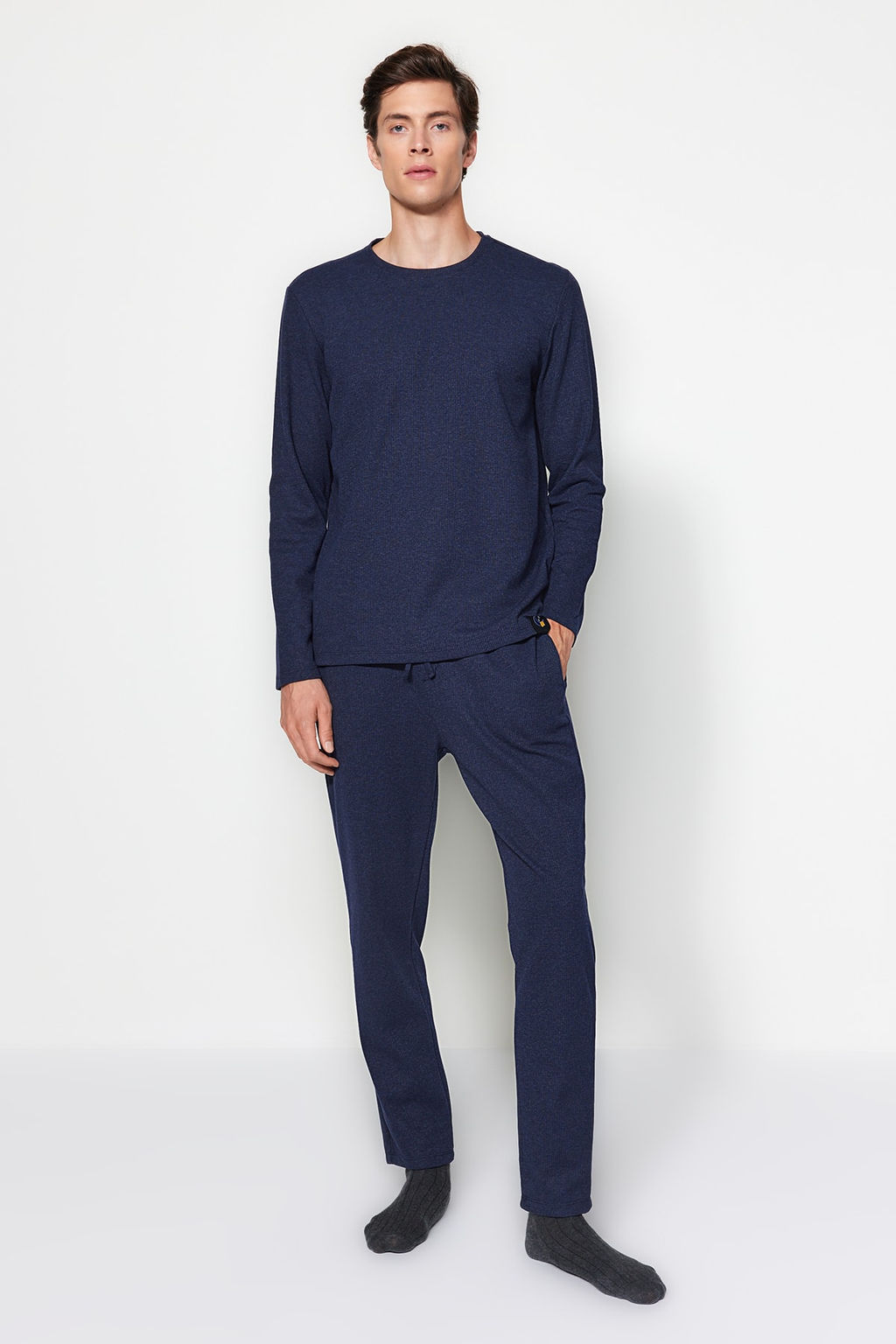 TRENDYOL MAN Siyah Regular Fit Waffle Orme Pijama Tak?m? TMNAW24PT00004 - Trendyolmilla фото 10