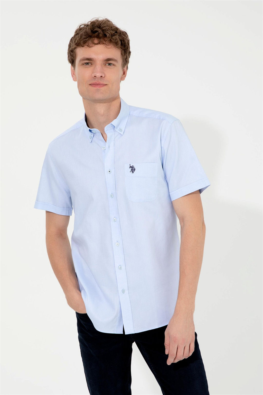 U. S. Polo Assn Мужская голубая рубашка с коротким рукавом - U.s. polo assn фото 7