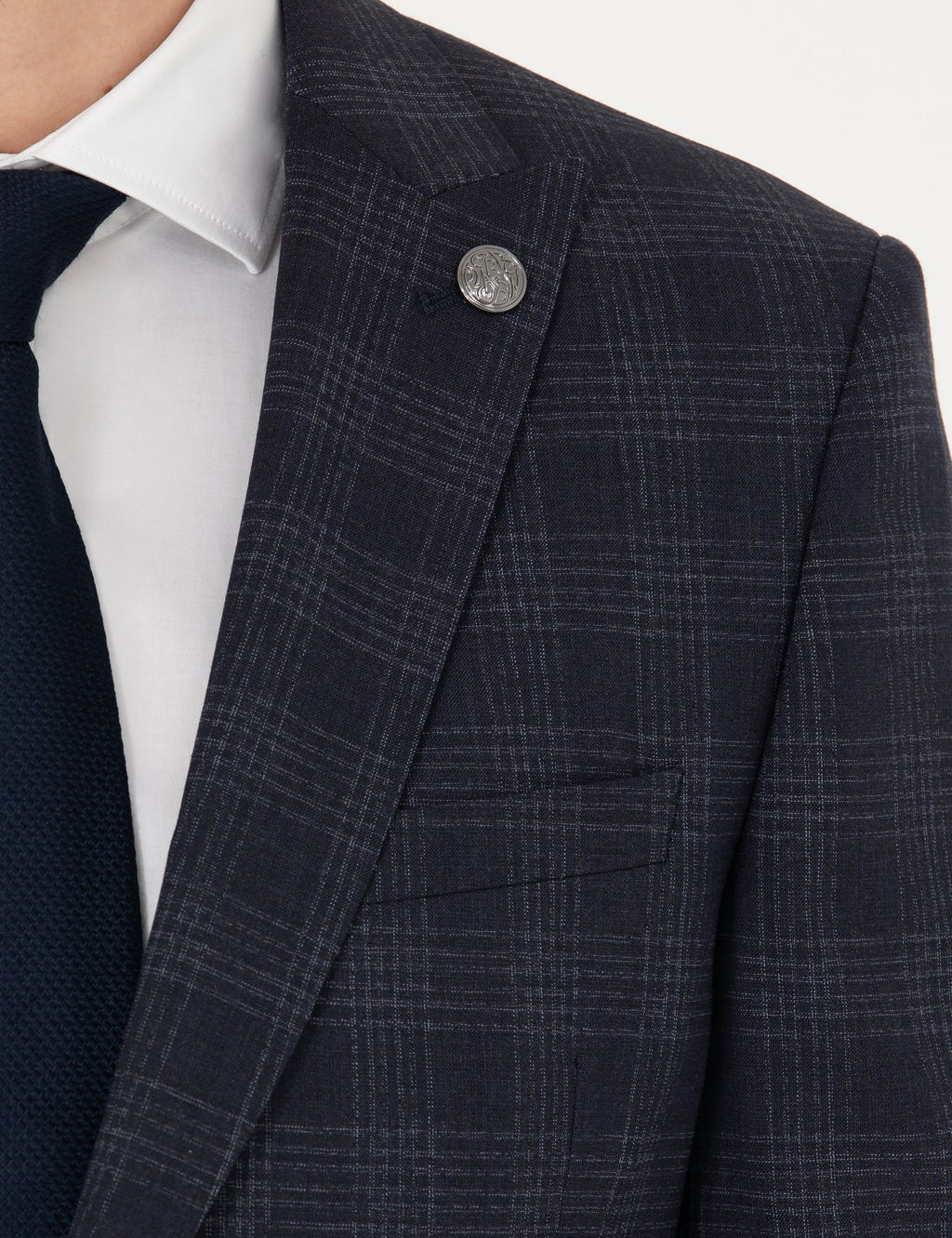 Lacivert Ekose Ekstra Slim Fit Y_n Kar___ml_ Tak_m Elbise