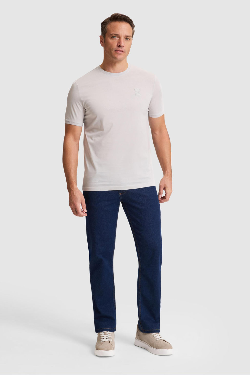 Erkek A__k Gri Regular Fit Bisiklet Yaka Ti__rt