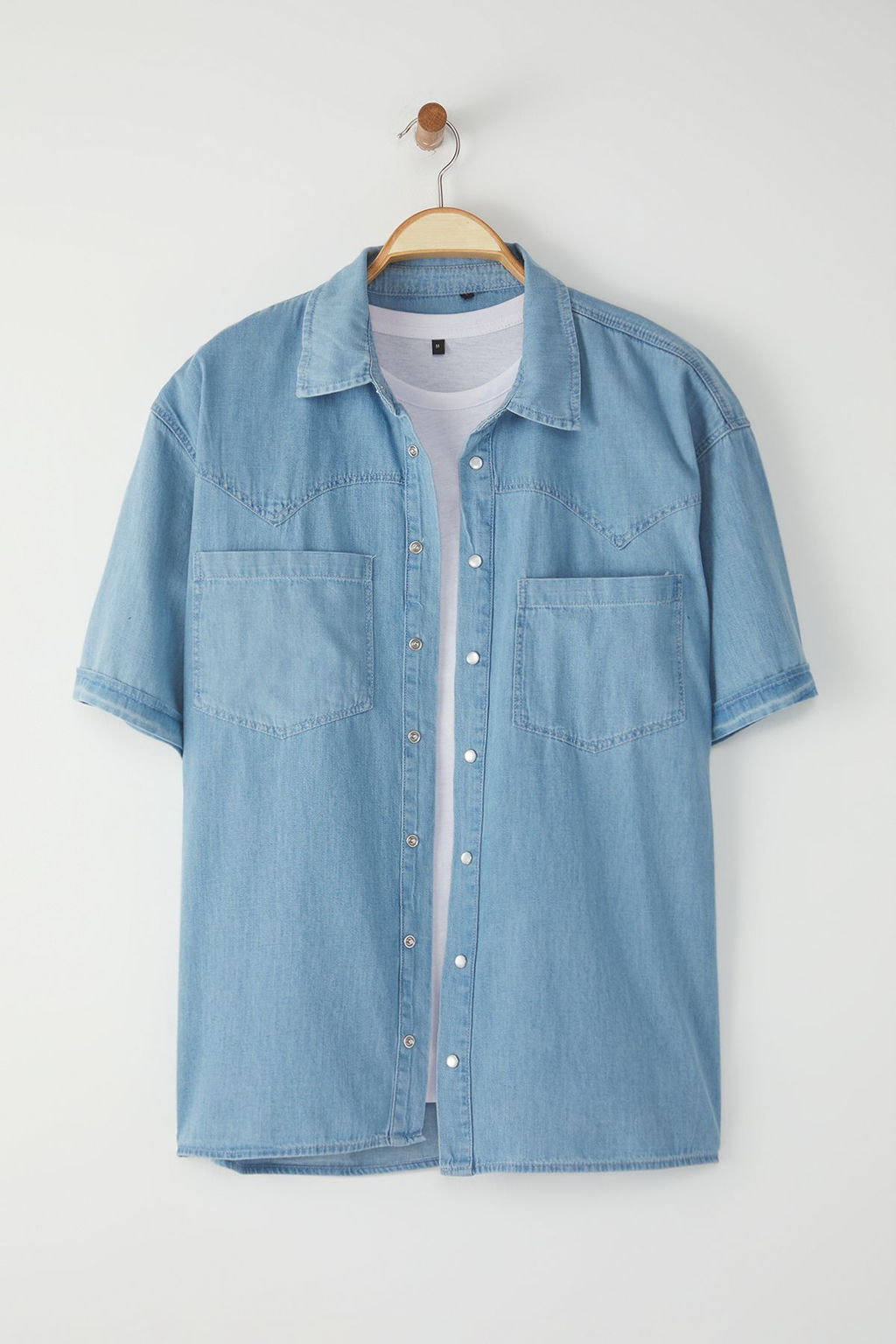 TRENDYOL MAN Mavi Genis Fit K?sa Kol Western Denim Kot Gomlek TMNSS25GO00046 - Trendyolmilla фото 5
