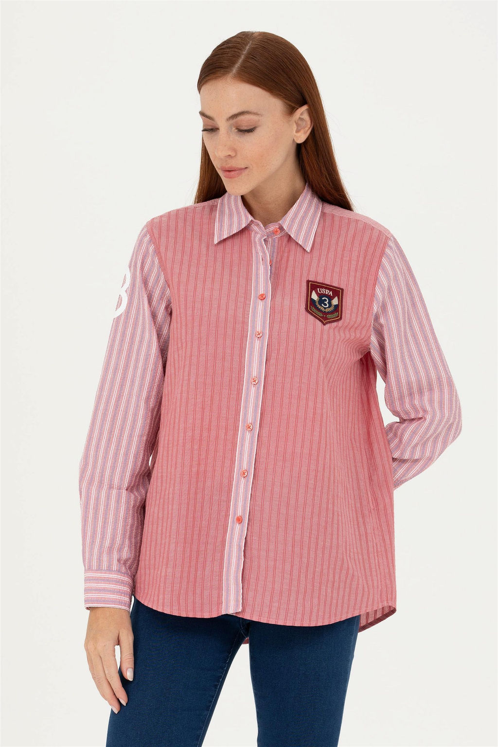 Женская красная рубашка с длинным рукавом - U.s. polo assn фото 7