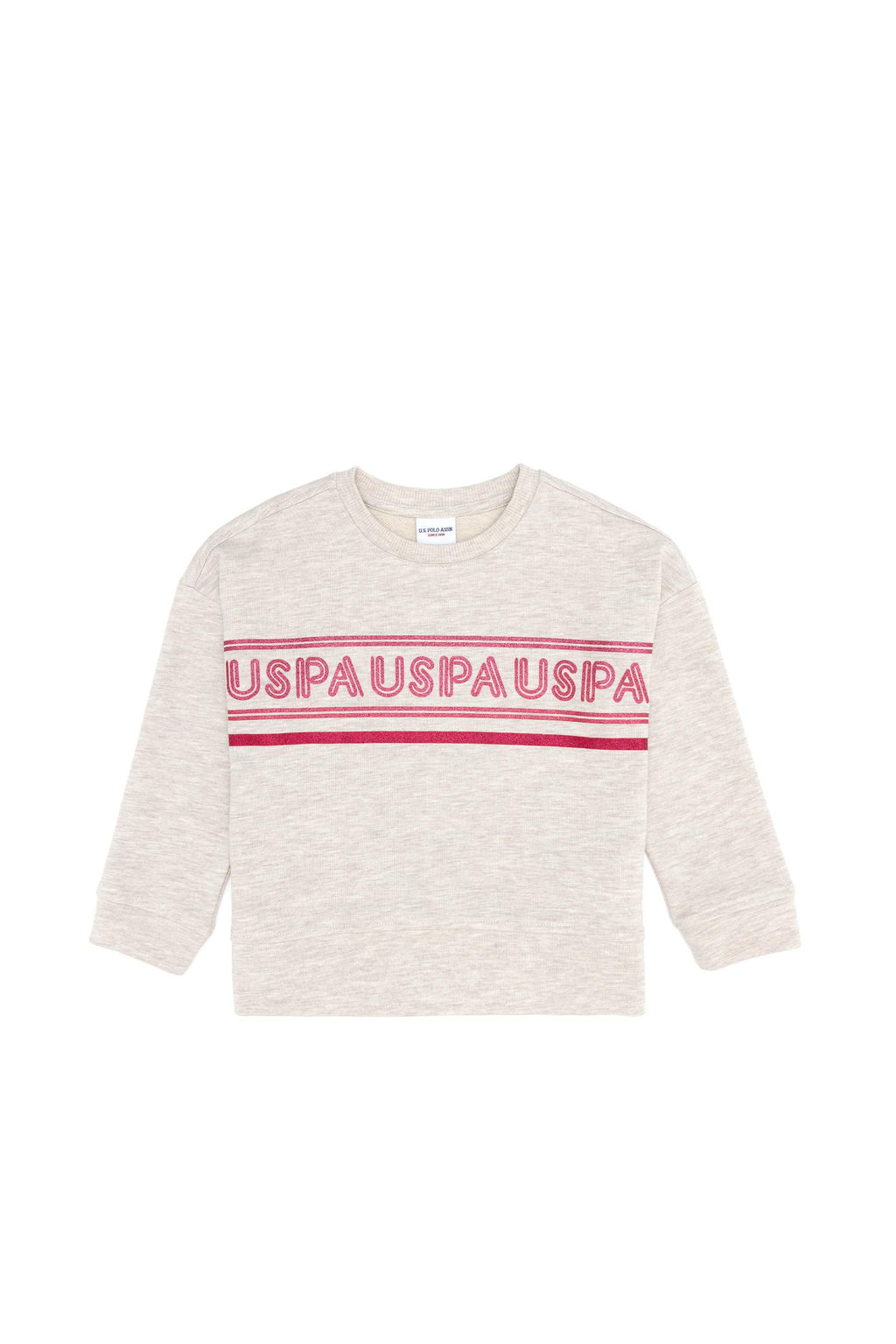 Бежевая меланжевая толстовка для девочек с круглым вырезом - U.s. polo assn фото 7