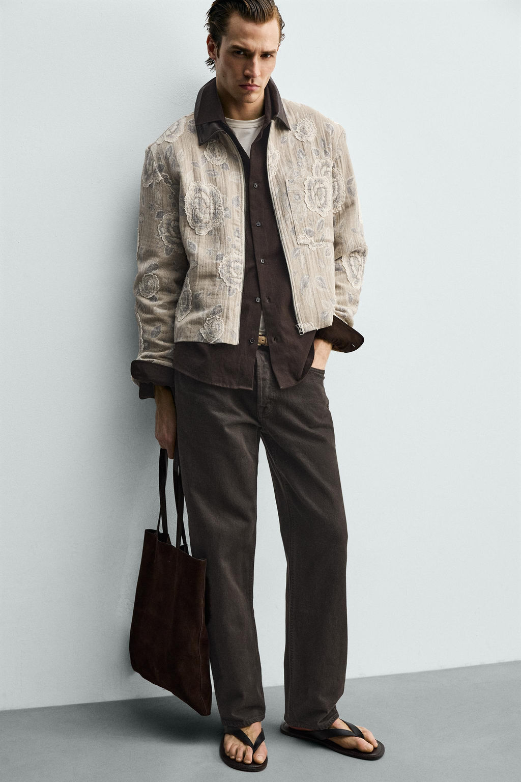 CAZADORA JACQUARD FLORAL IRREGULAR / Beige oscuro - Zara фото 7