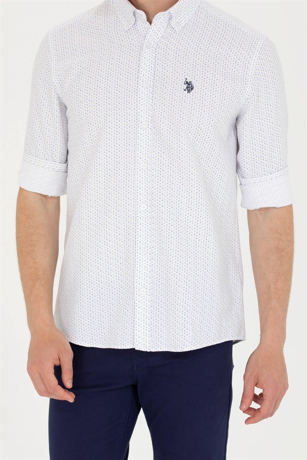 U. S. Polo Assn Мужская темно-синяя белая рубашка с принтом - U.s. polo assn фото 13