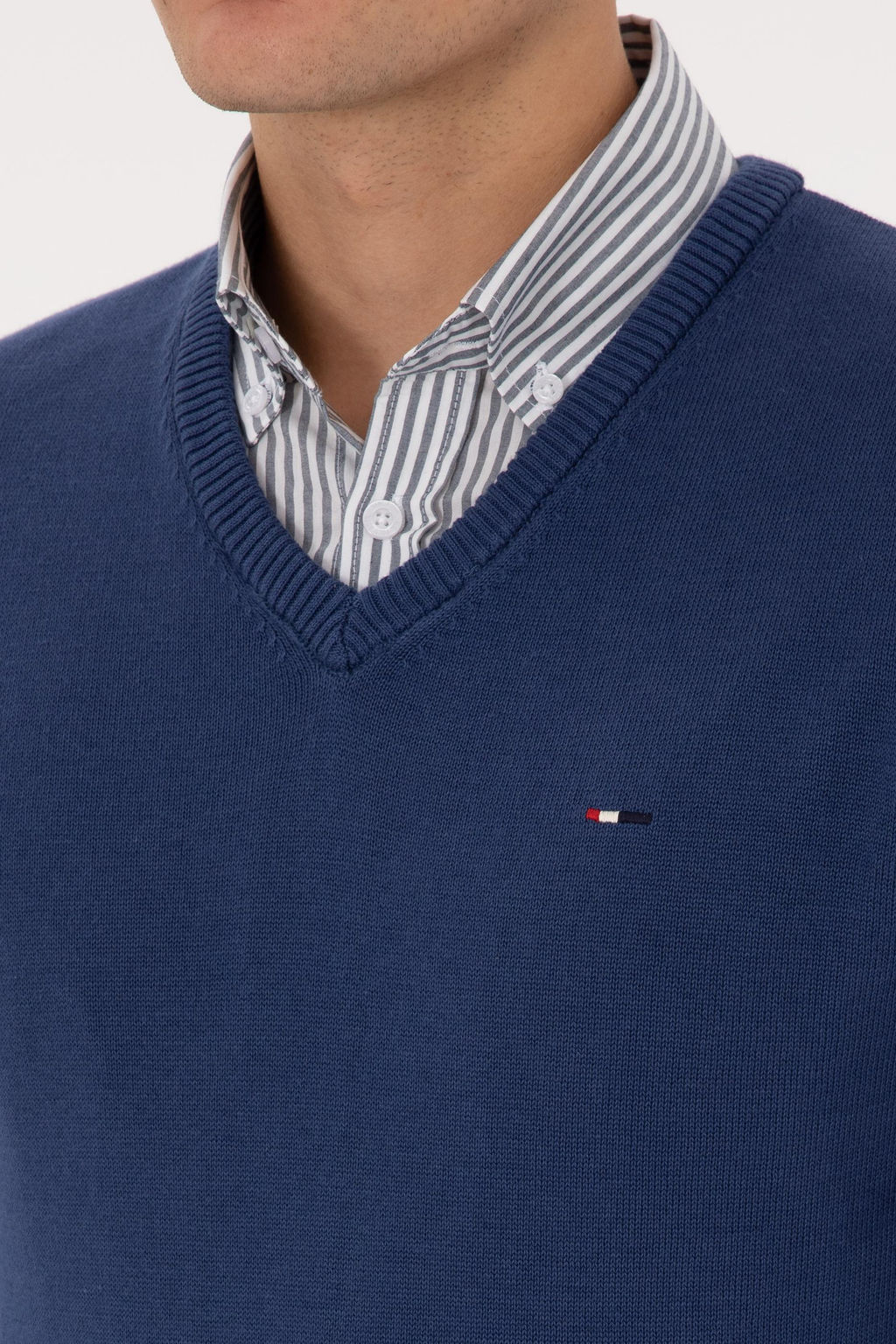 Erkek Slim Fit V Yaka _ndigo Basic Kazak - U.s. polo assn фото 7