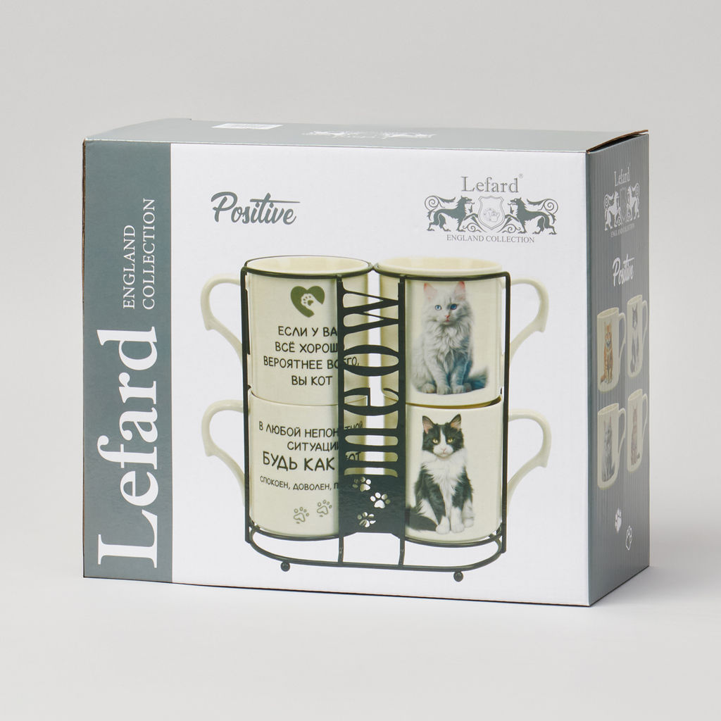 НАБОР КРУЖЕК MEOW 4ШТ НА ПОДСТАВКЕ 368МЛ - Lefard фото 2