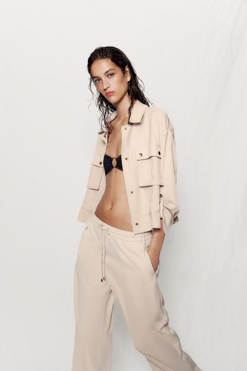 CHAQUETA SAFARI MANGA REMANGADA / Beige - Zara фото 3