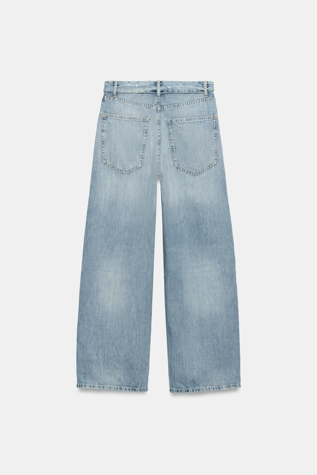JEANS CINTURA DOBLADA TRF TIRO MEDIO ROTOS / Azul claro