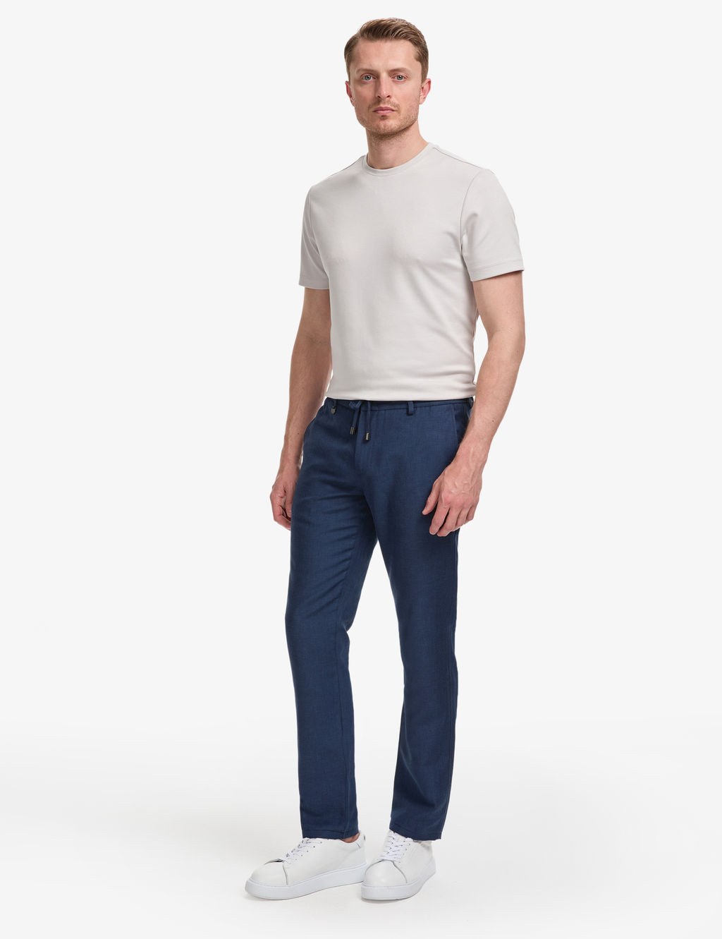 Lacivert Slim Fit Keten Kar___ml_ Pantolon