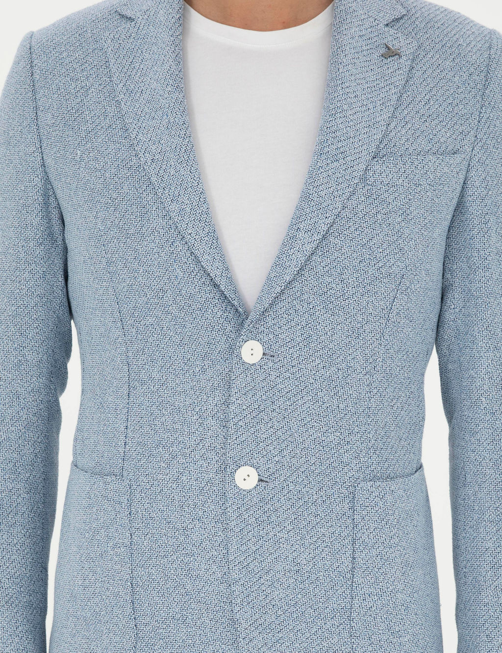 A__k Mavi Slim Fit Keten Kar___ml_ Ceket
