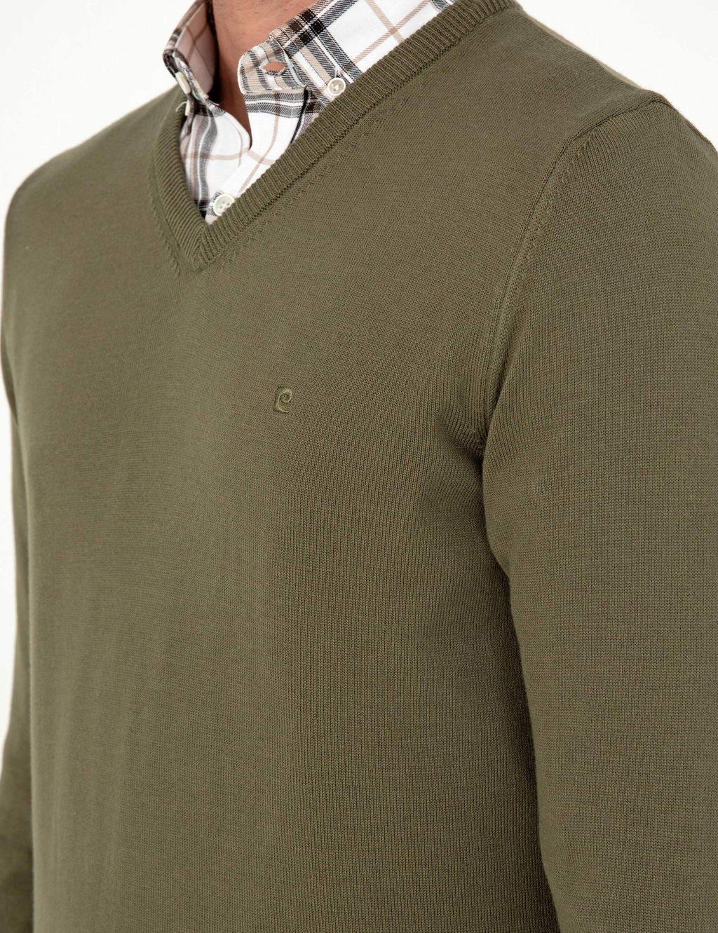 Koyu Haki Slim Fit V Yaka Basic Triko Kazak - Pierre cardin фото 7