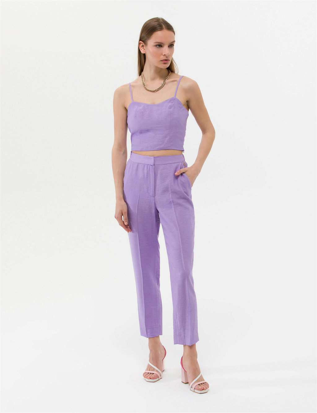 Mor Crop Top Kolsuz Bluz - Pierre cardin фото 4