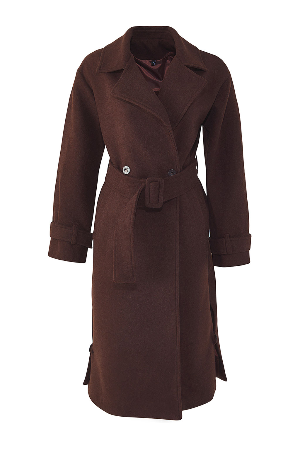 Trendyolmilla Koyu Kahverengi Oversize Genis Kesim Kemerli Uzun Yunlu Kase Kaban TWOAW22KB0015  фото 15