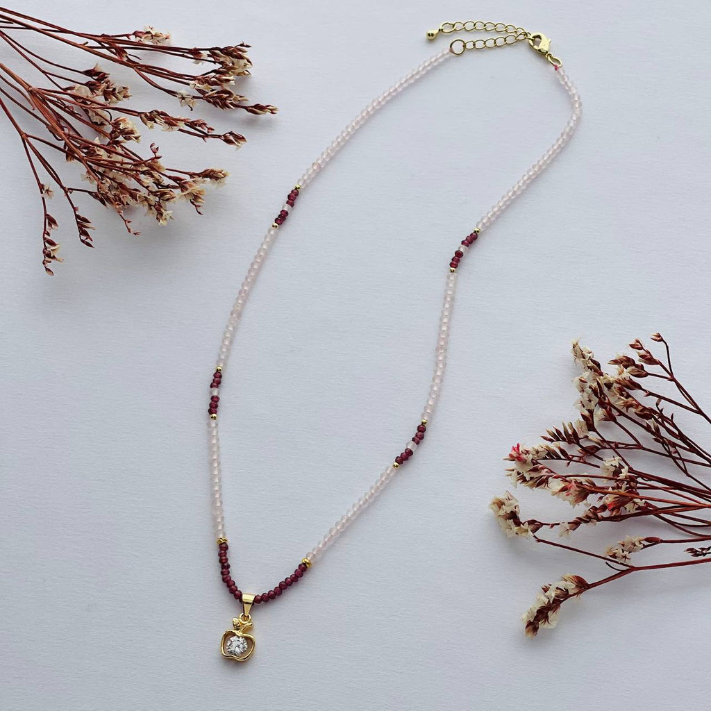 Колье из Розового кварца и Граната 40 см +