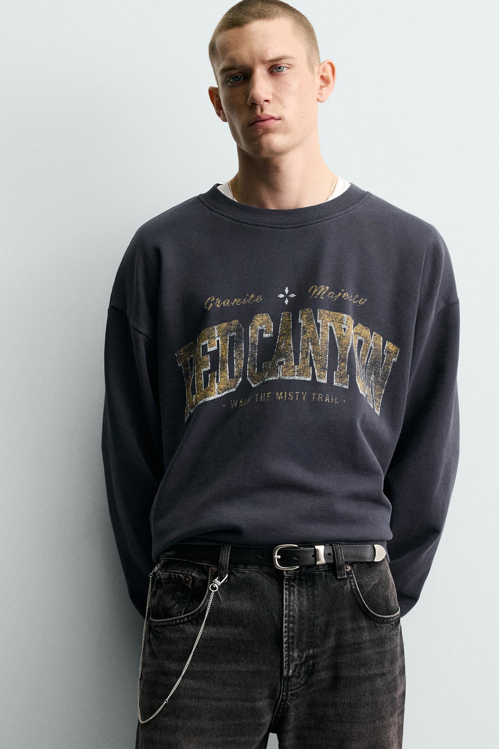 WASHED SWEATSHIRT WITH SLOGAN PRINT