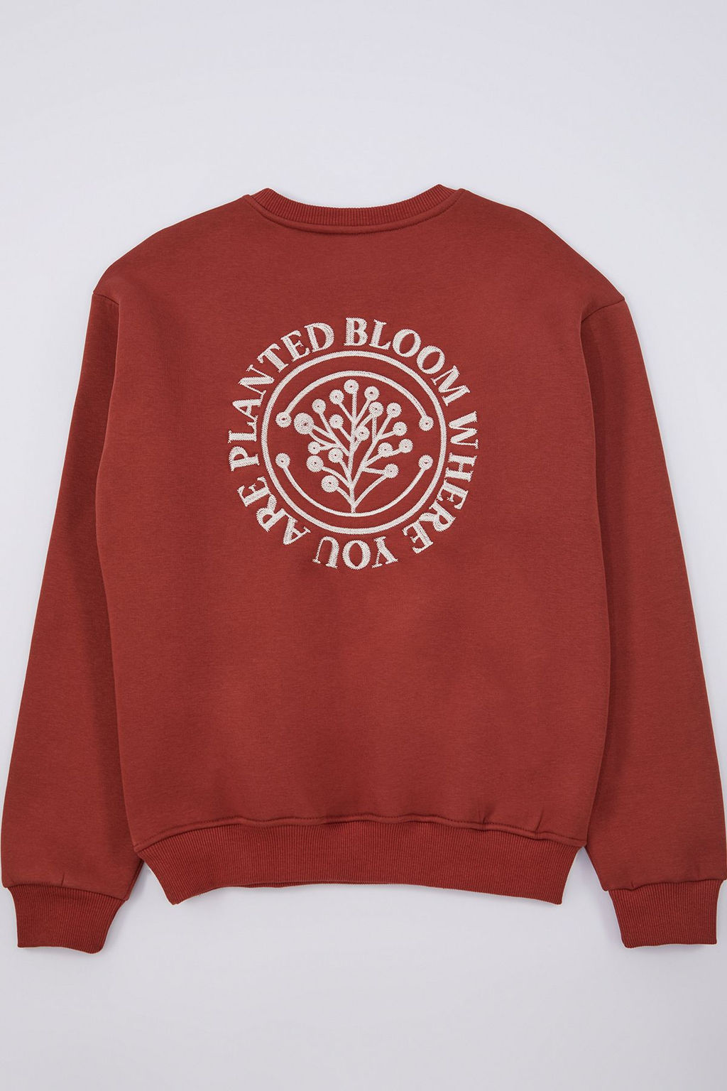 TRENDYOL MAN Kahverengi Oversize/Genis Kesim Cicek Nak?s Ici Polar/S?cak Tutan Pamuk Sweatshirt TMNAW24SW00012 - Trendyolmilla фото 8