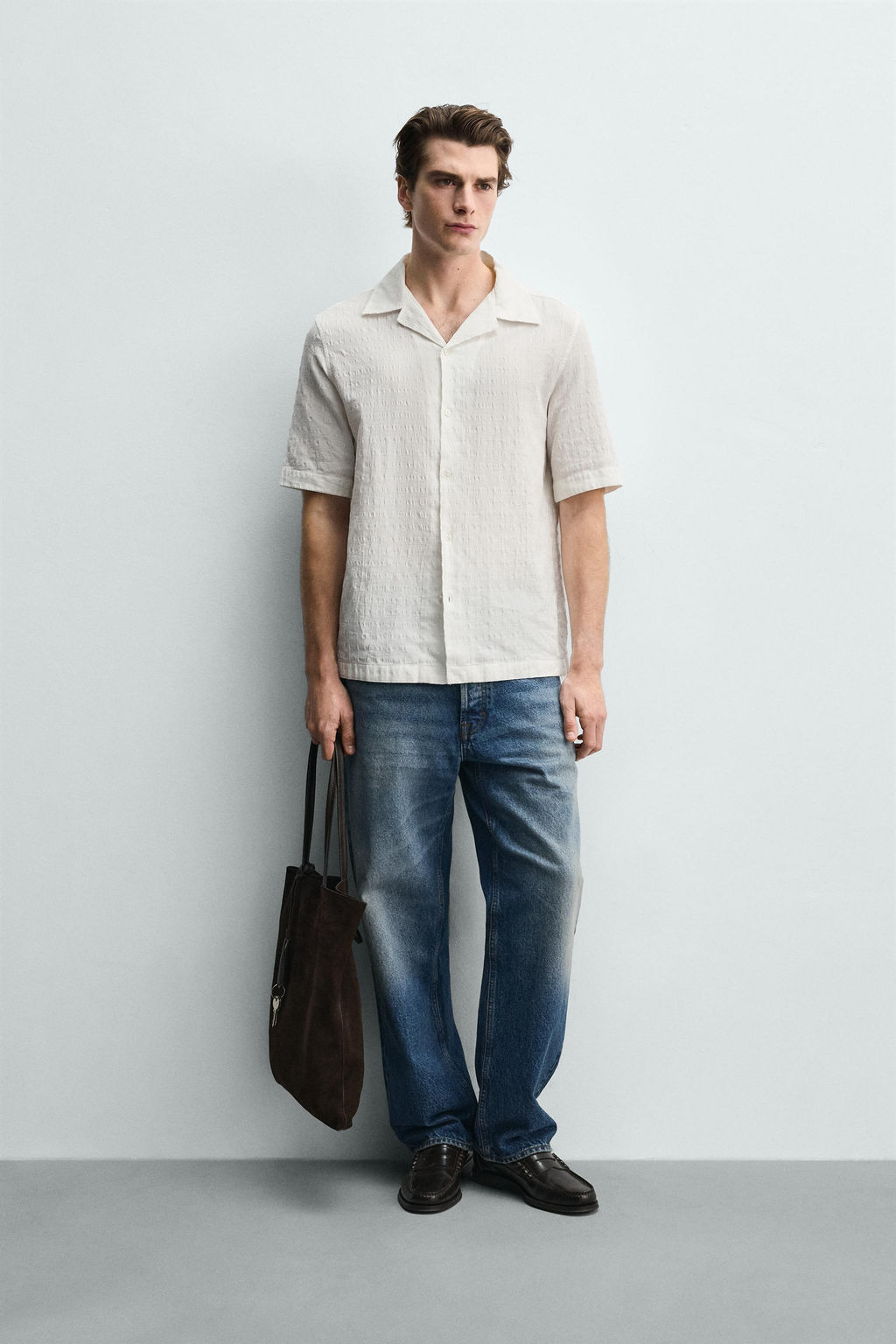 CAMISA JACQUARD CUADROS / Blanco