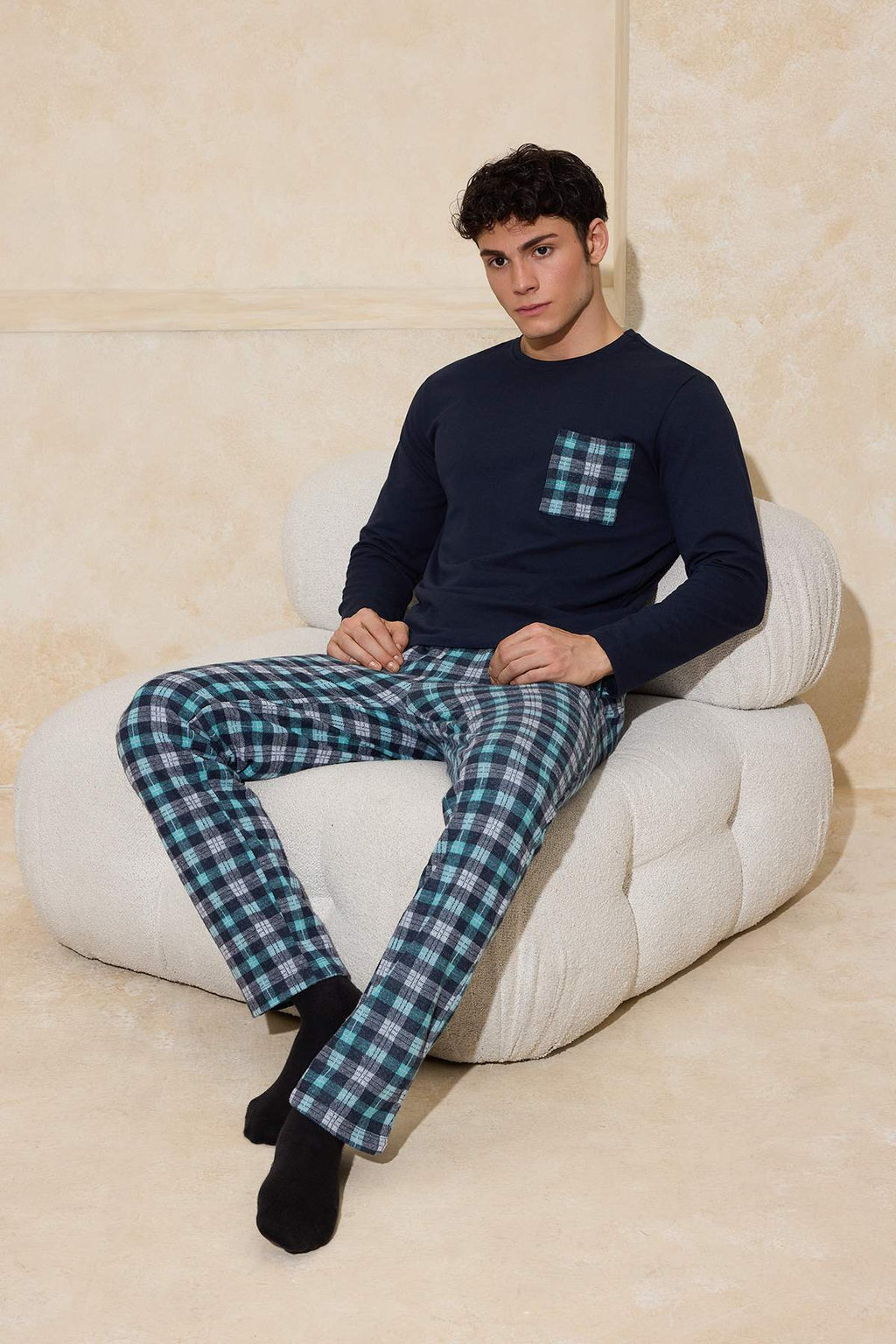 Lacivert Regular Ekose / Kareli Homewear Pijama Tak?m? TMNAW26PT00022 - Trendyolmilla фото 4