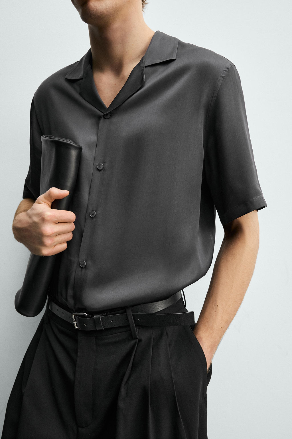 CAMISA SATINADA RELAXED FIT / Gris - Zara фото 5