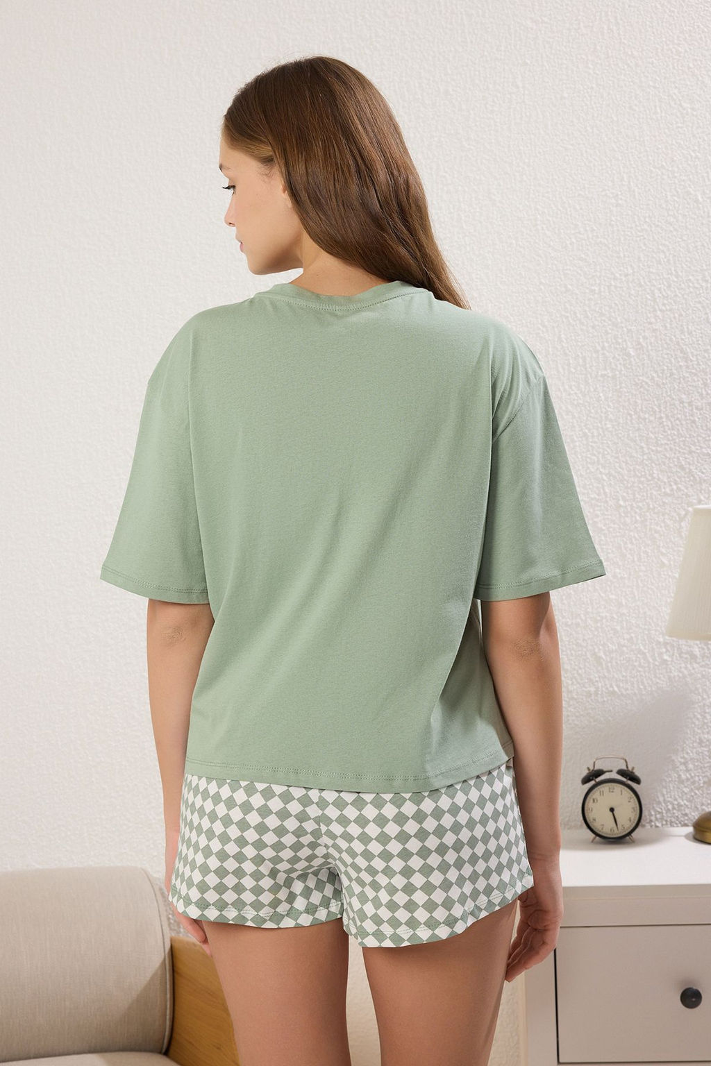 Mint %100 Pamuklu Ay?c?kl? Sortlu Orme Pijama Tak?m? THMSS25PT00409