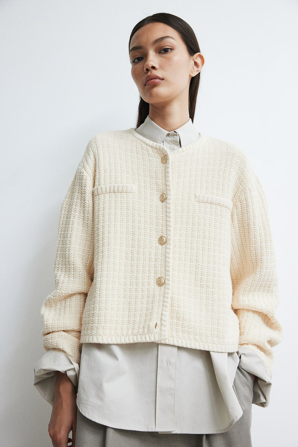 Cardigan corto en punto con textura