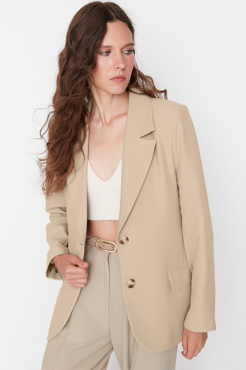 Limited Edition Vizon Regular Astarl? Dokuma Blazer Ceket TWOAW23BC00132