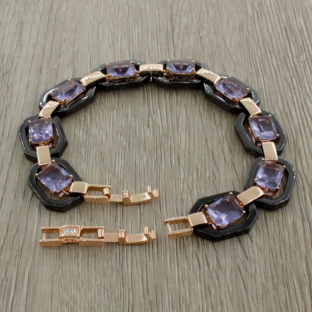 Браслет Октагон из черной керамики с Александритом покрытие под золото, длина 18см - Agat77 фото 3