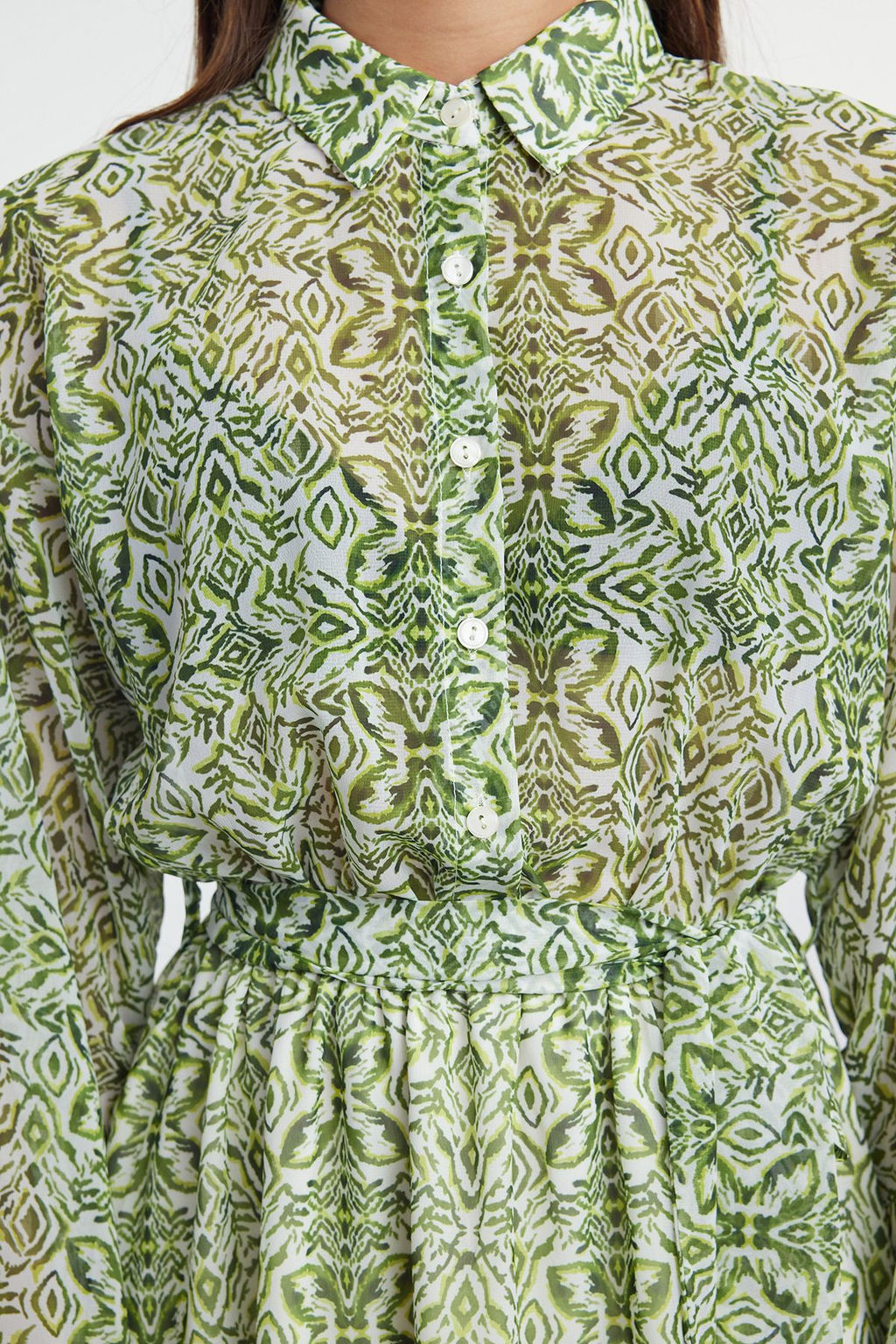 Yesil Belden Ac?lan Mini Astarl? Sifon Dokuma Elbise TWOAW24EL00841