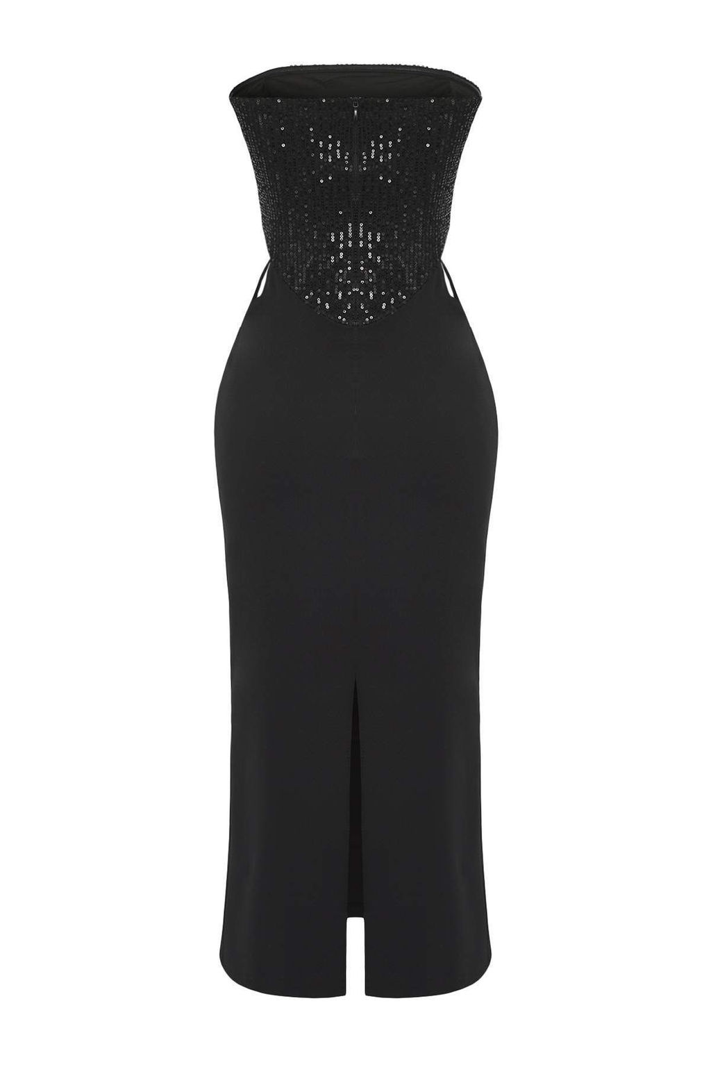 Siyah Cut Out/Pencere Detayl? Astarl? Payet Dokuma Midi Dugun/Nikah Elbisesi TPRSS25EL00306 - Trendyolmilla фото 7