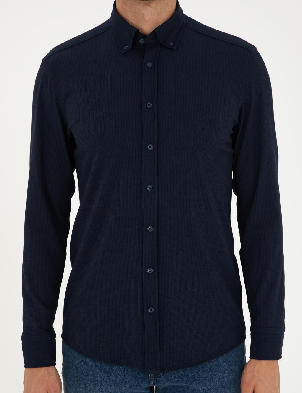 Lacivert Slim Fit Uzun Kollu G_mlek