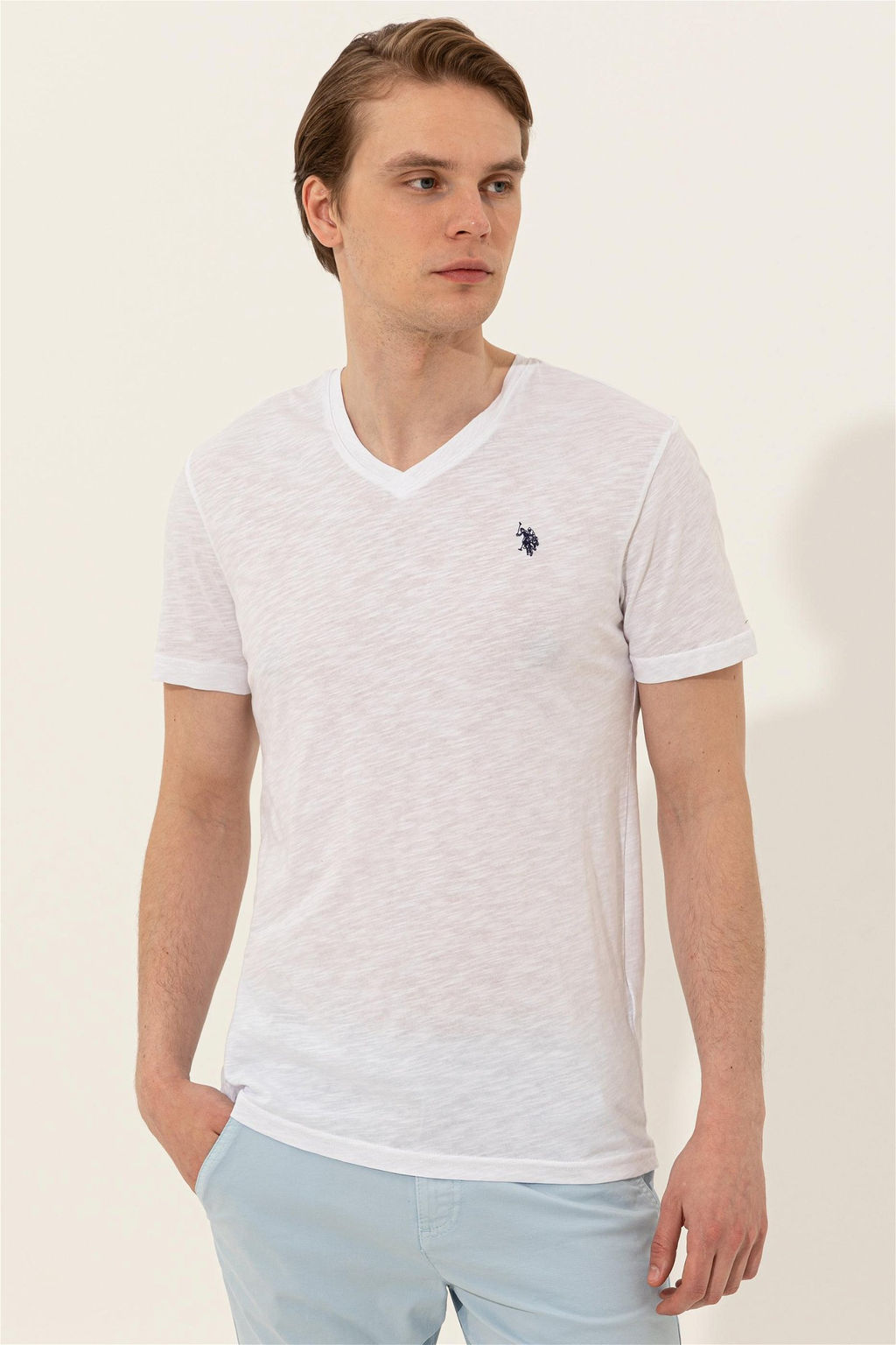 Мужская белая футболка с v-образным вырезом Basic - U.s. polo assn фото 10