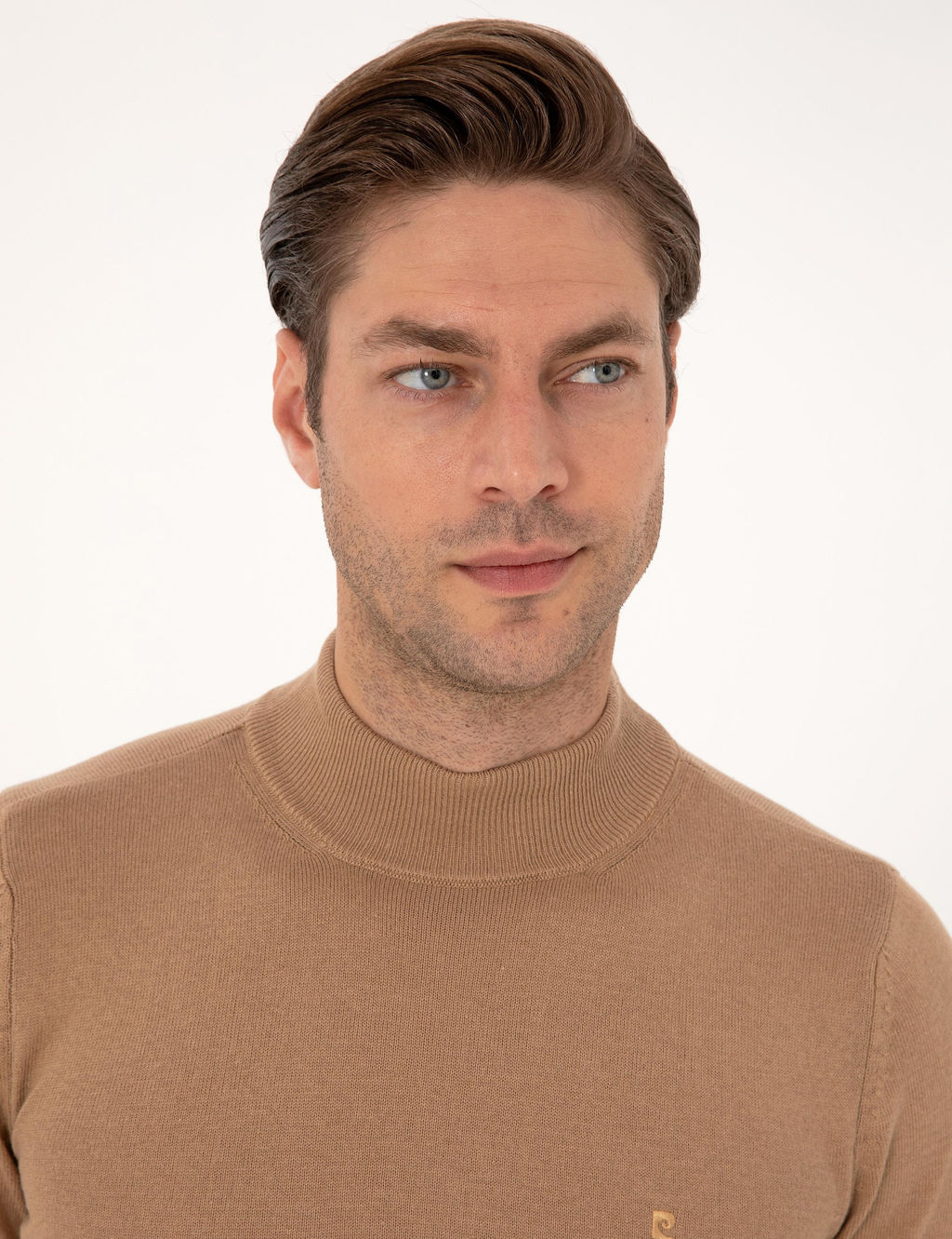 Camel Slim Fit Yar_m Bal_k__ Yaka Basic Triko Kazak