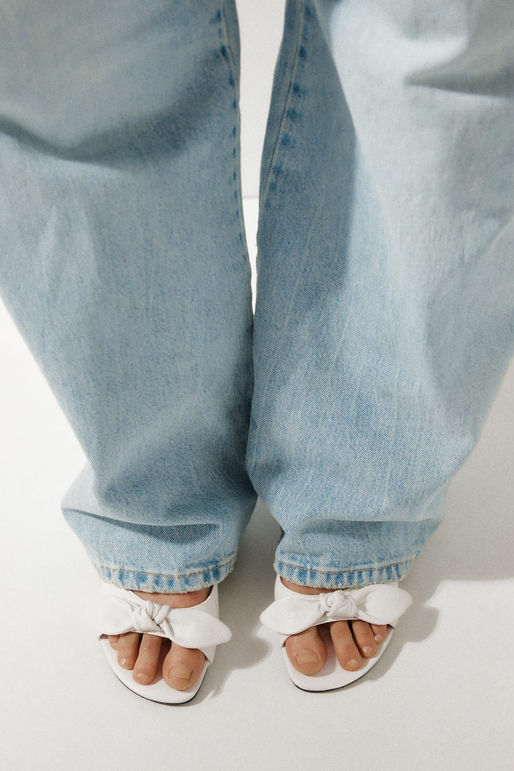 LEATHER BOW HEELED SANDALS - Zara фото 2