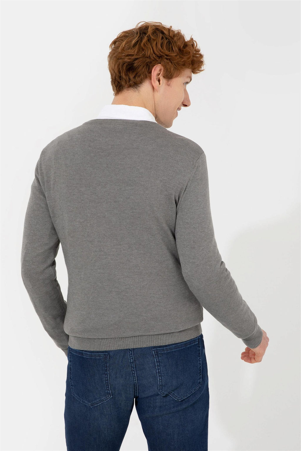 U. S. Polo Assn Мужской серый меланжевый базовый трикотажный свитер с v-образным вырезом - U.s. polo assn фото 11