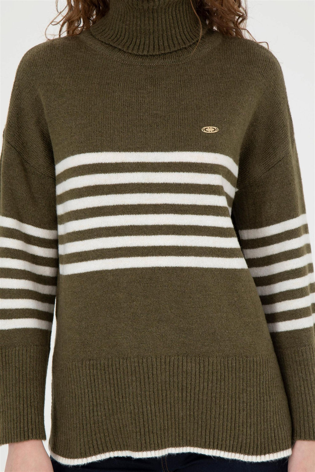 Женский меланжевый свитер цвета хаки - U.s. polo assn фото 6