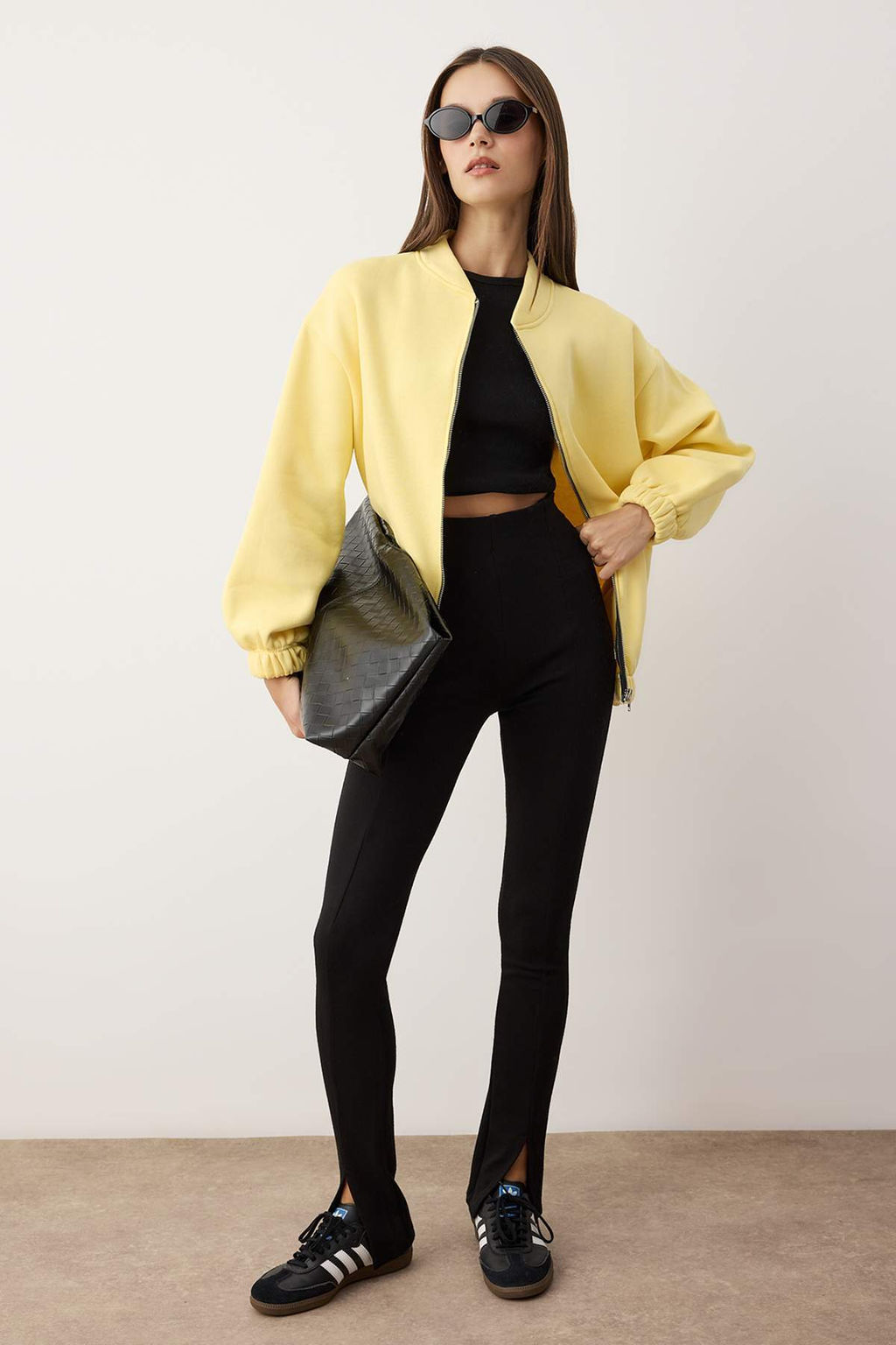 Teen Ac?k Sar? Fermuarl? Oversize/Genis Kal?p Kal?n Ici Polarl? Orme Sweatshirt TWOAW25SW00122
